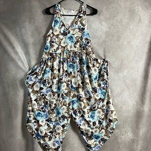 Chic Floral Blue and White Jumpsuit